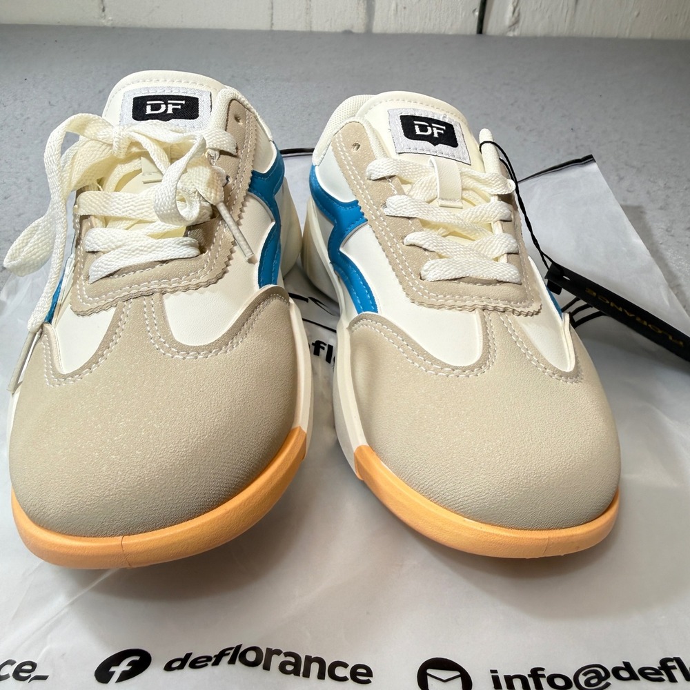 De Florance Sneakers Womens Cream Blue NWT Ribbed Sole Chunky Streetwear SZ 6.5 - Picture 4 of 10